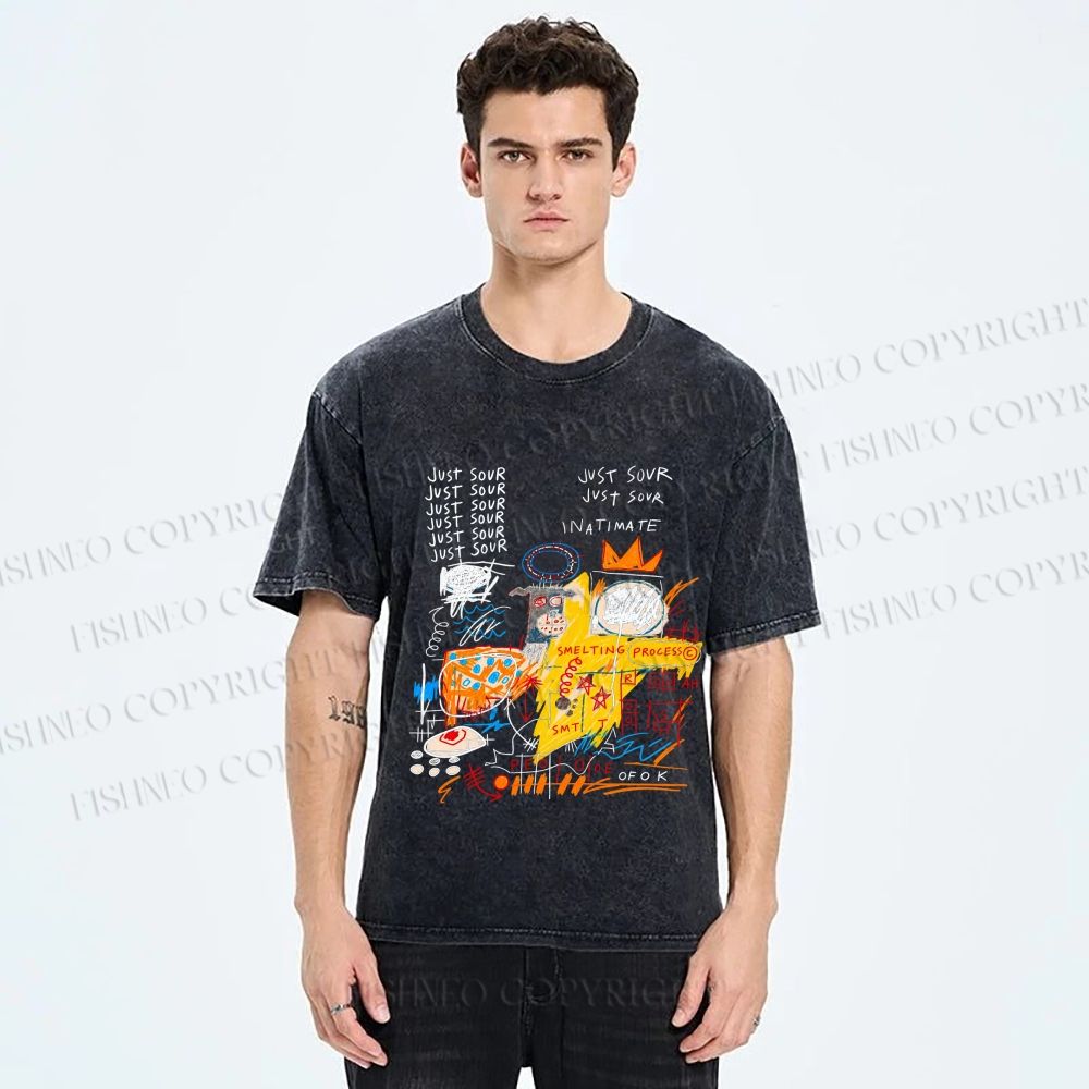 Unisex Jean-Michel Basquiat Graffiti Printed Washed Tee