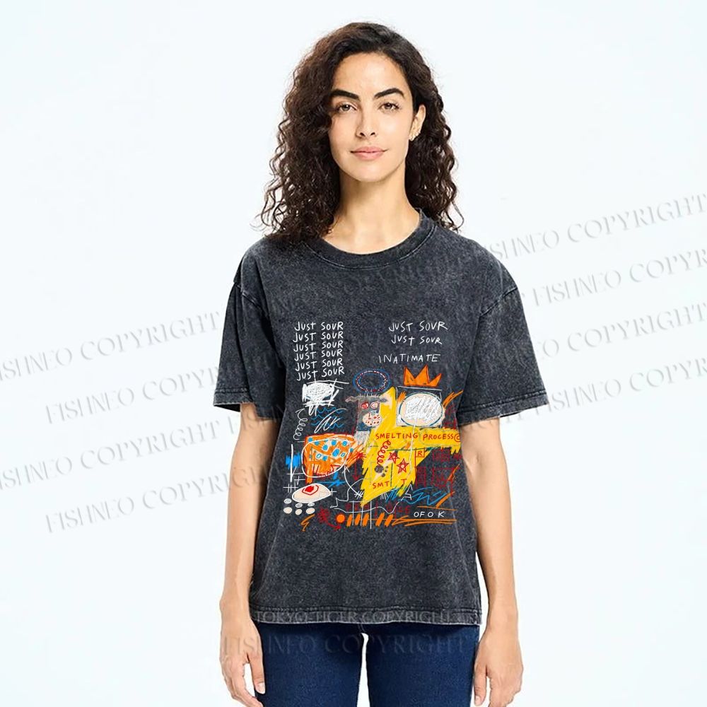 Unisex Jean-Michel Basquiat Graffiti Printed Washed Tee