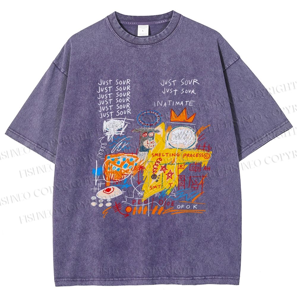 Unisex Jean-Michel Basquiat Graffiti Printed Washed Tee