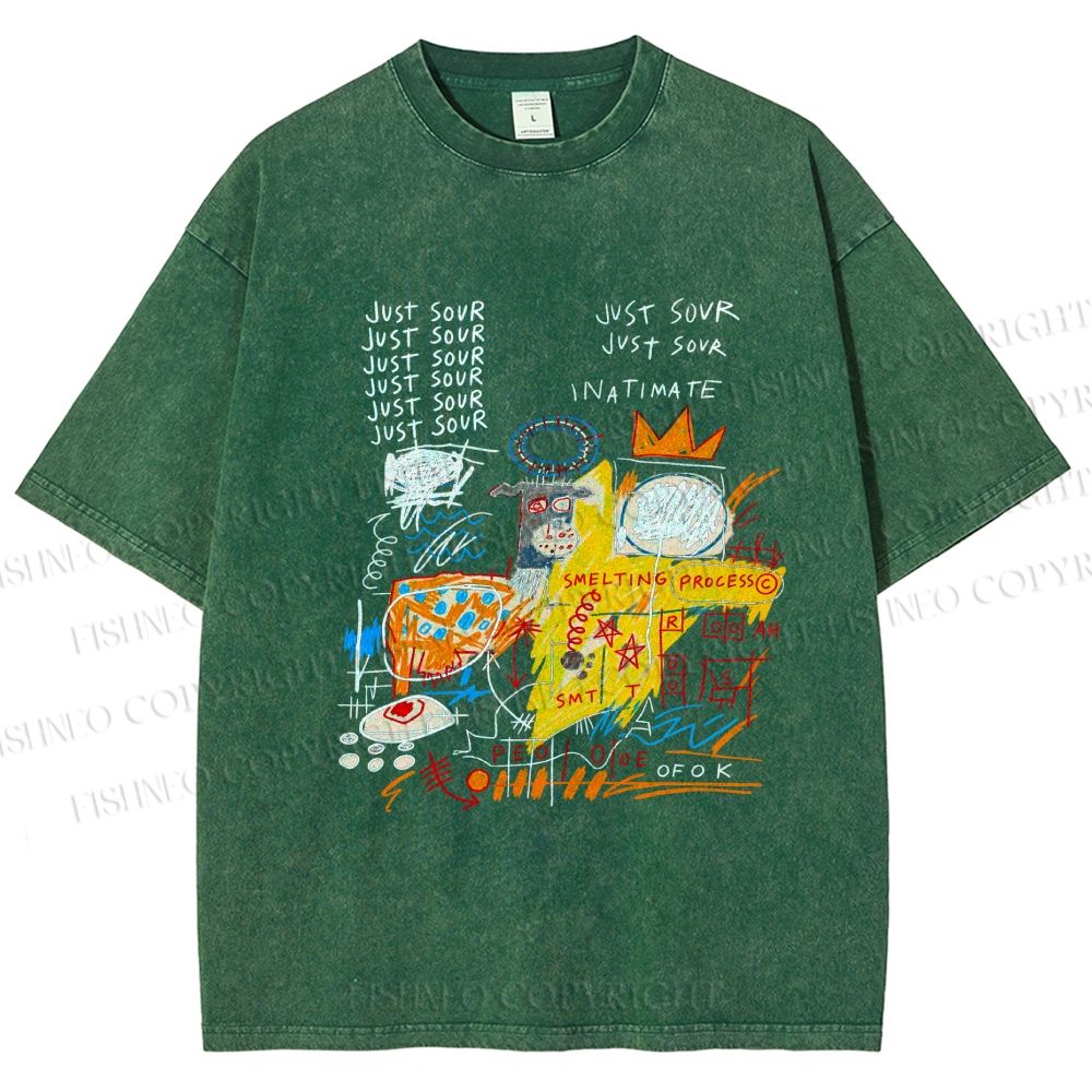 Unisex Jean-Michel Basquiat Graffiti Printed Washed Tee