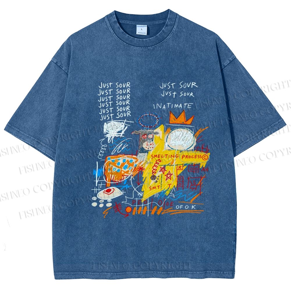 Unisex Jean-Michel Basquiat Graffiti Printed Washed Tee