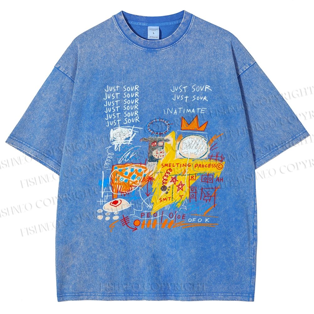 Unisex Jean-Michel Basquiat Graffiti Printed Washed Tee