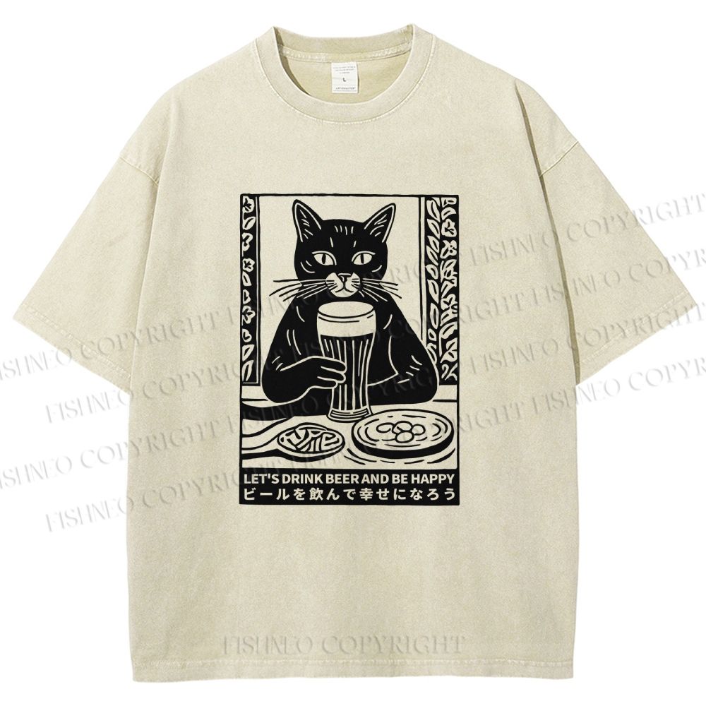 Unisex Let's Drink Beer Printed Washed Tee