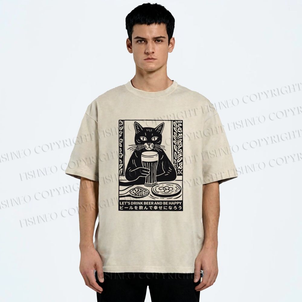 Unisex Let's Drink Beer Printed Washed Tee