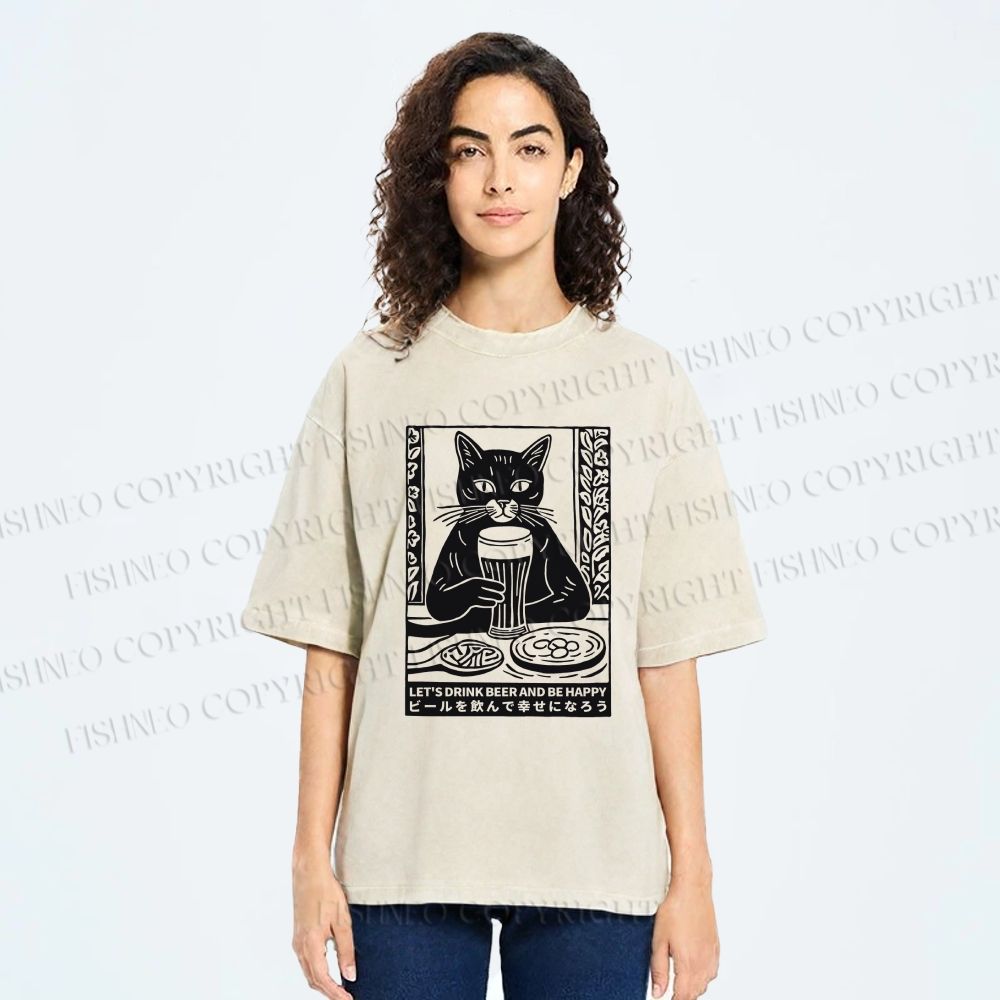 Unisex Let's Drink Beer Printed Washed Tee