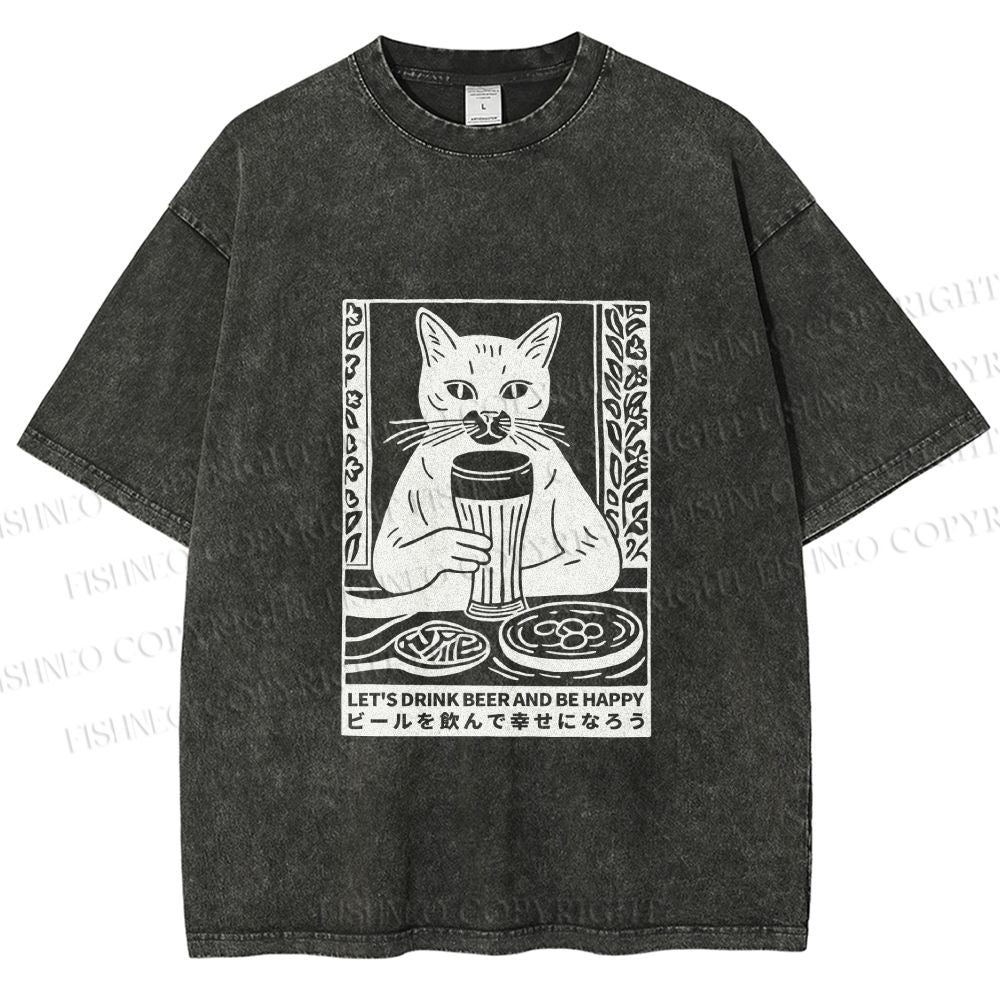 Unisex Let's Drink Beer Printed Washed Tee
