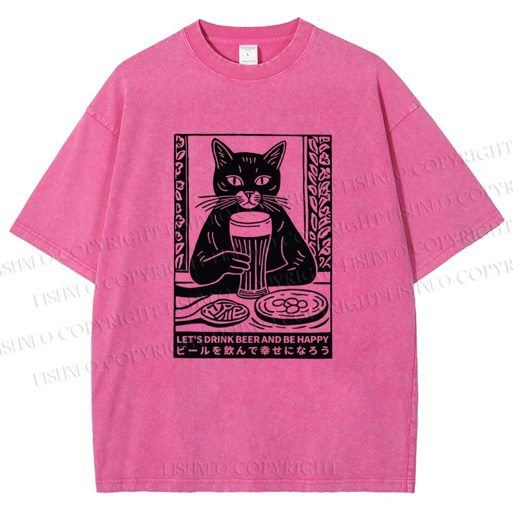 Unisex Let's Drink Beer Printed Washed Tee