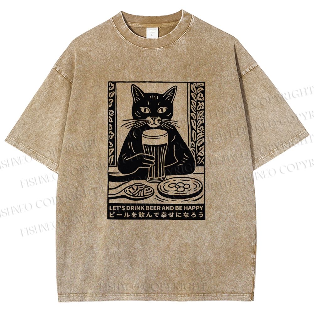Unisex Let's Drink Beer Printed Washed Tee