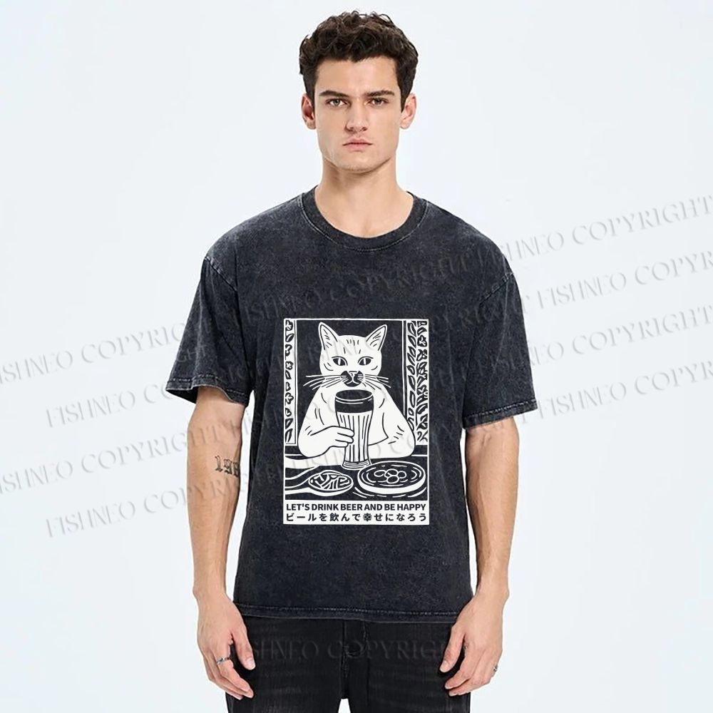 Unisex Let's Drink Beer Printed Washed Tee