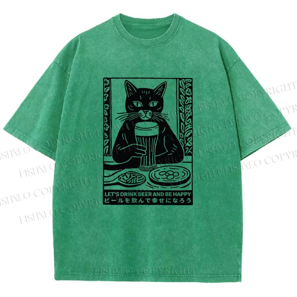 Unisex Let's Drink Beer Printed Washed Tee