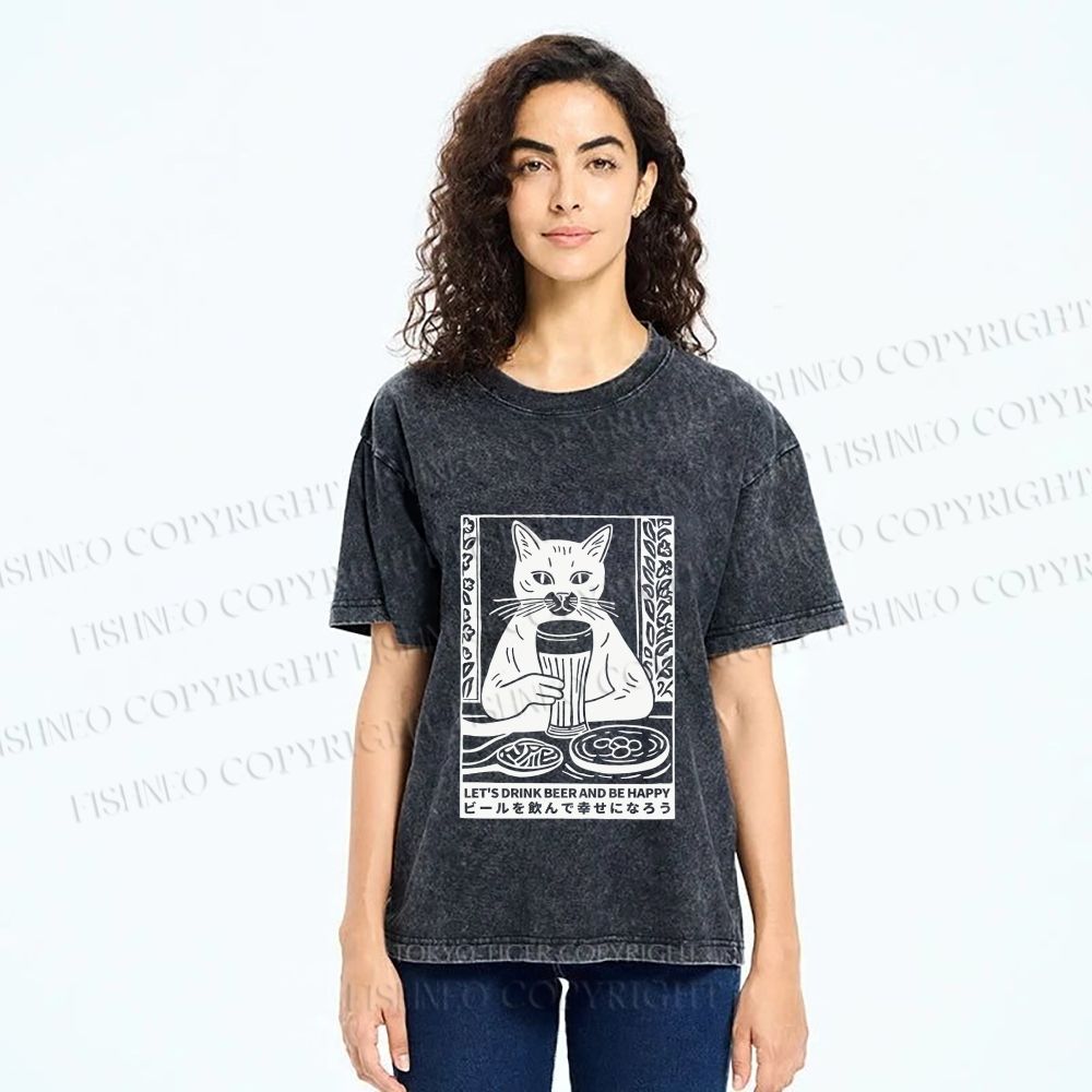 Unisex Let's Drink Beer Printed Washed Tee