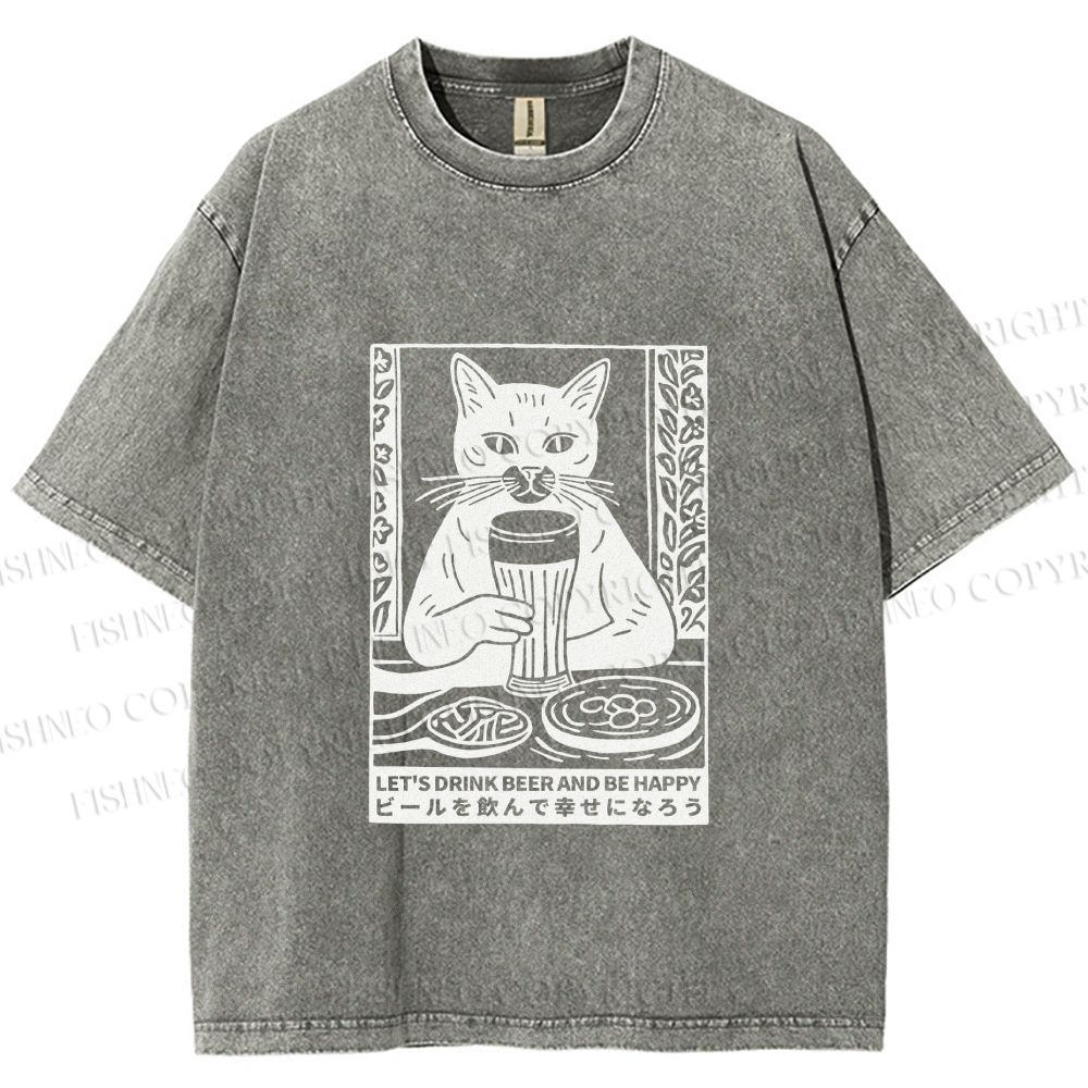 Unisex Let's Drink Beer Printed Washed Tee