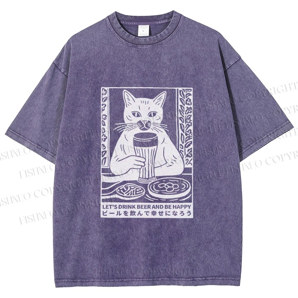 Unisex Let's Drink Beer Printed Washed Tee