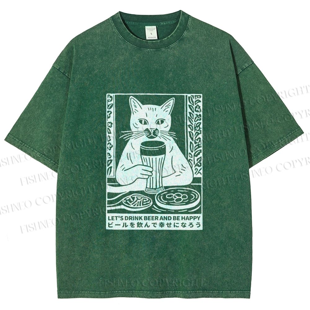Unisex Let's Drink Beer Printed Washed Tee