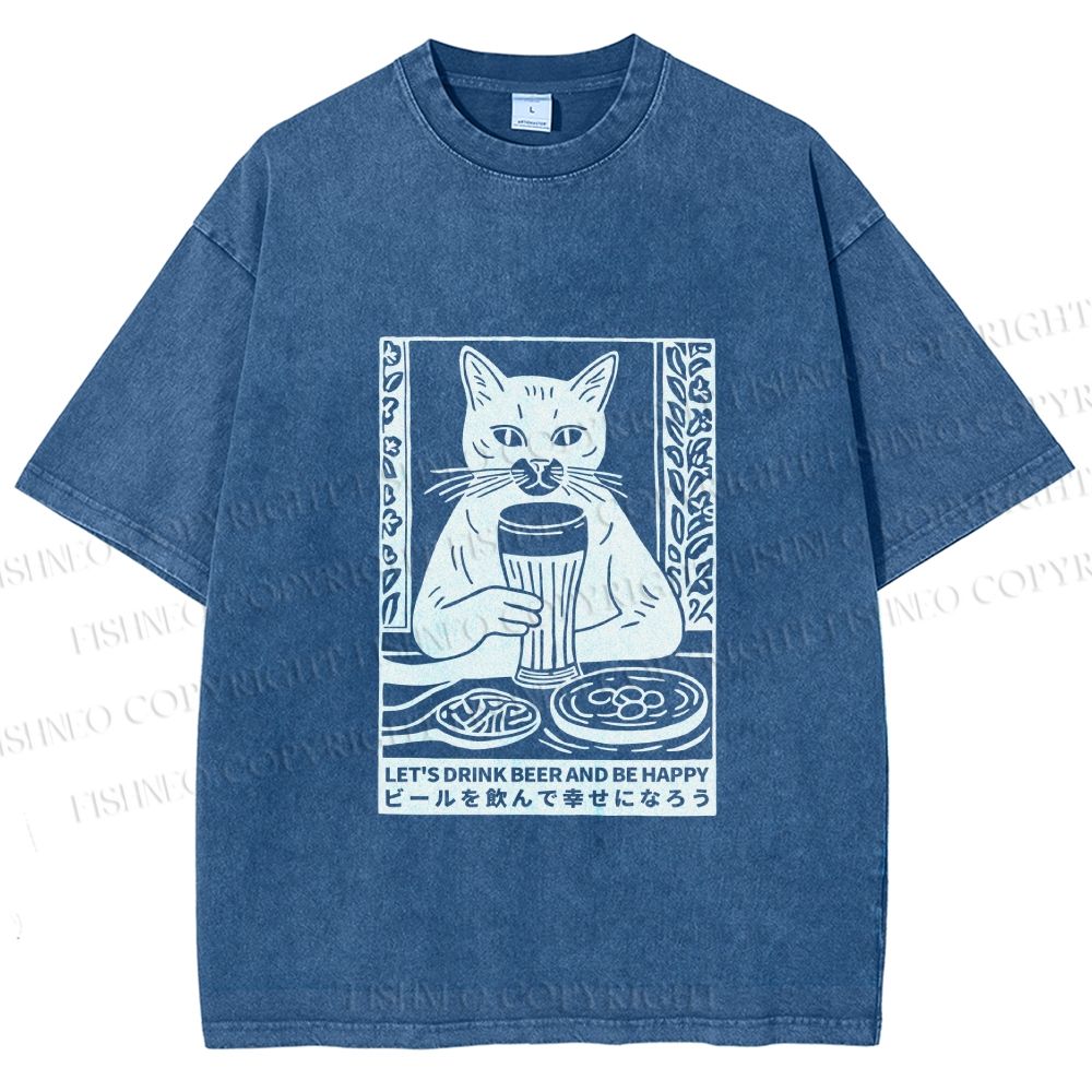 Unisex Let's Drink Beer Printed Washed Tee