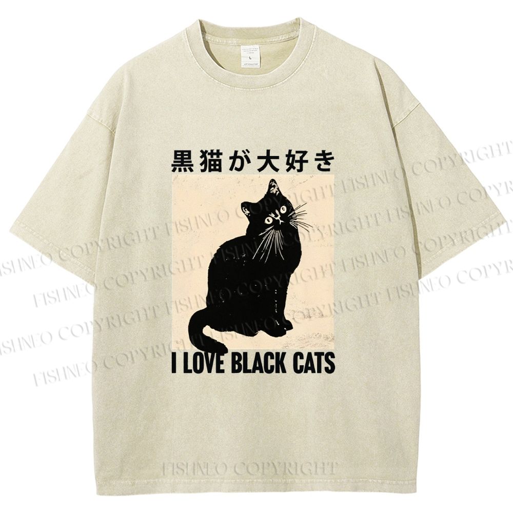 Unisex I Love Black Cats Printed Washed Tee