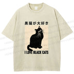 Unisex I Love Black Cats Printed Washed Tee