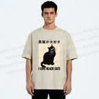 Unisex I Love Black Cats Printed Washed Tee
