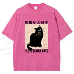 Unisex I Love Black Cats Printed Washed Tee