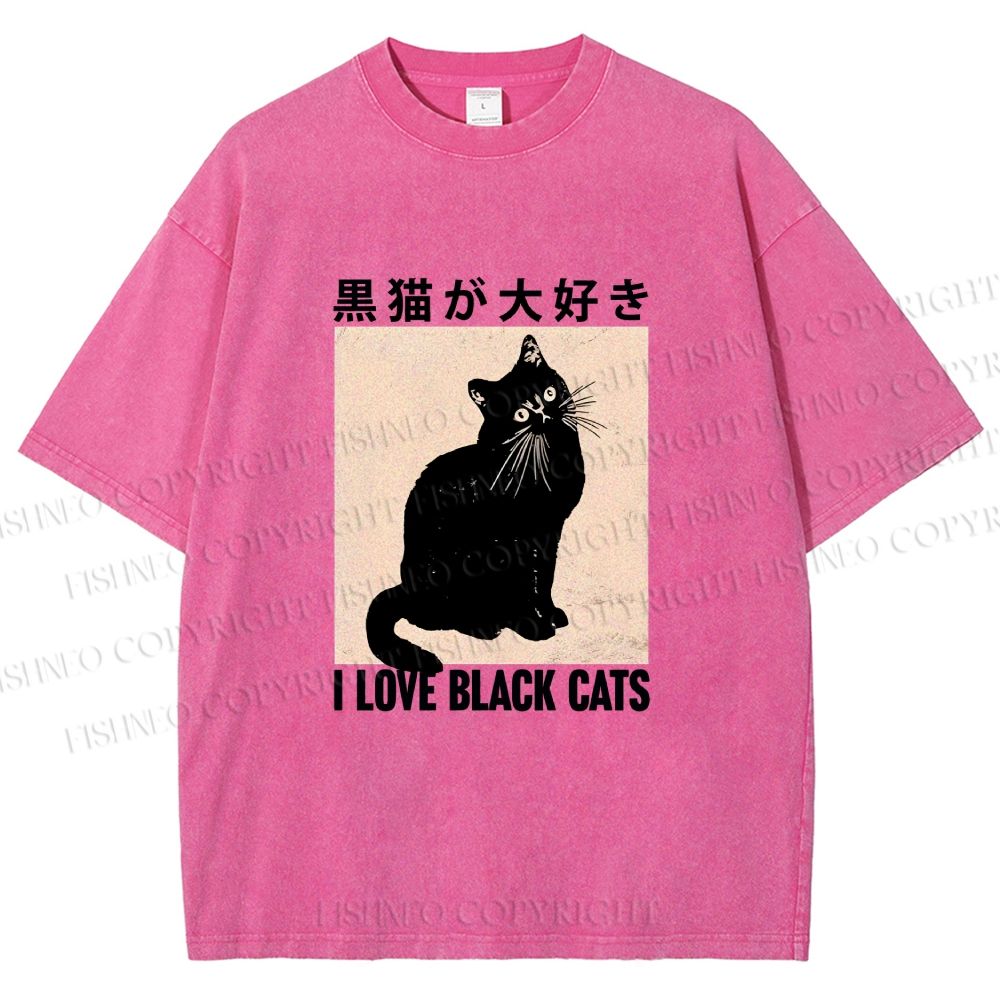 Unisex I Love Black Cats Printed Washed Tee