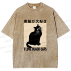 Unisex I Love Black Cats Printed Washed Tee