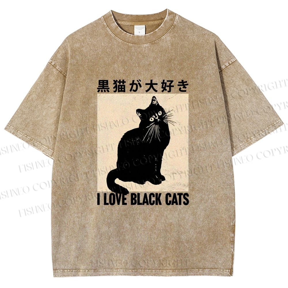 Unisex I Love Black Cats Printed Washed Tee