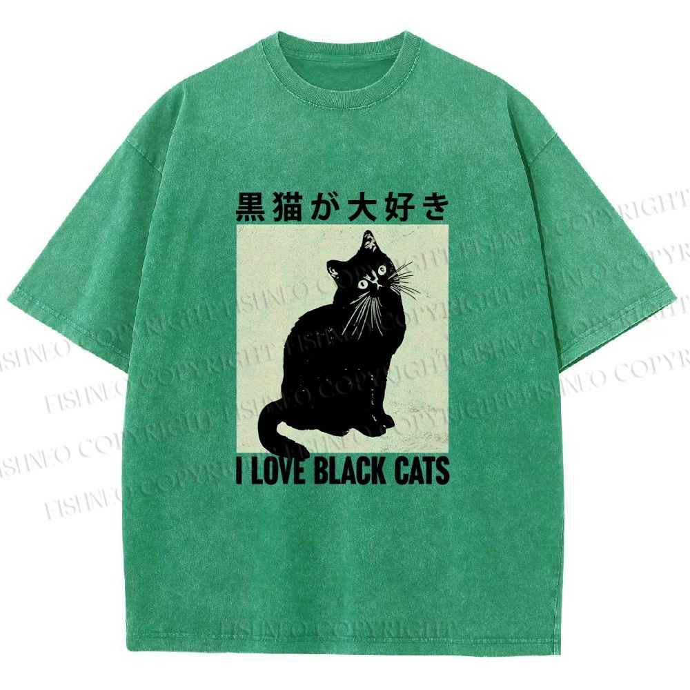Unisex I Love Black Cats Printed Washed Tee