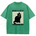 Unisex I Love Black Cats Printed Washed Tee