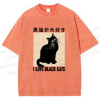 Unisex I Love Black Cats Printed Washed Tee