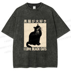 Unisex I Love Black Cats Printed Washed Tee
