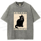 Unisex I Love Black Cats Printed Washed Tee