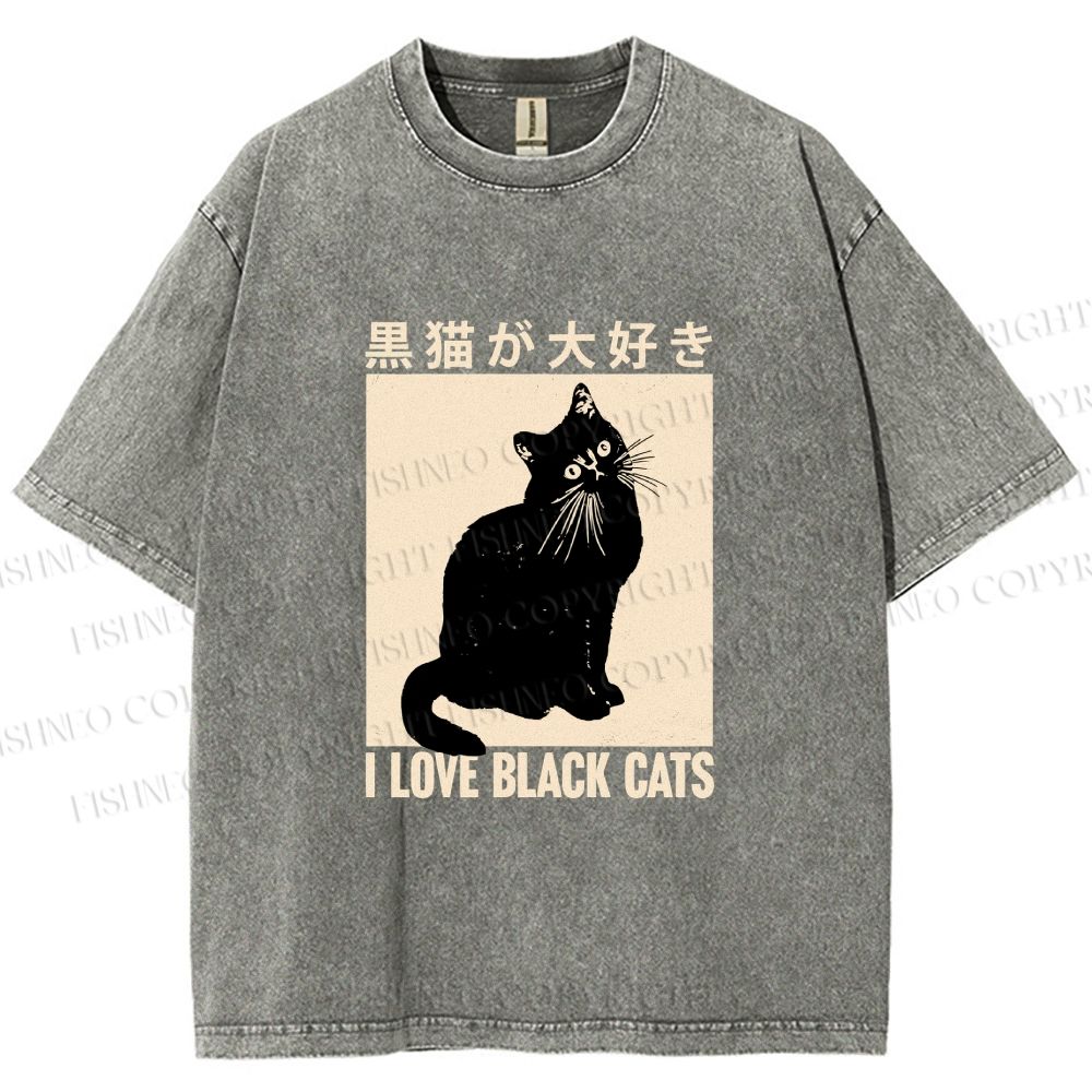 Unisex I Love Black Cats Printed Washed Tee