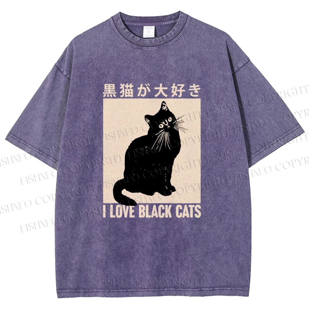 Unisex I Love Black Cats Printed Washed Tee