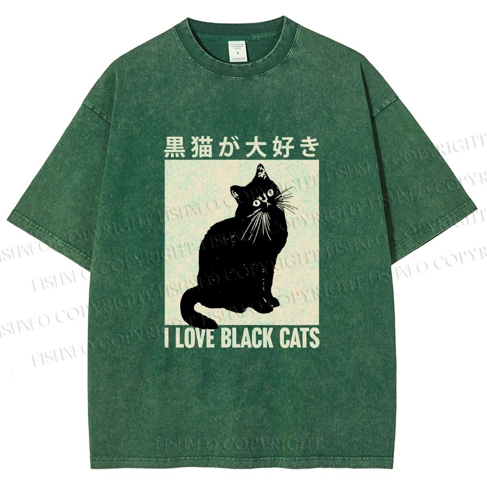 Unisex I Love Black Cats Printed Washed Tee