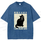 Unisex I Love Black Cats Printed Washed Tee
