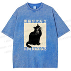 Unisex I Love Black Cats Printed Washed Tee