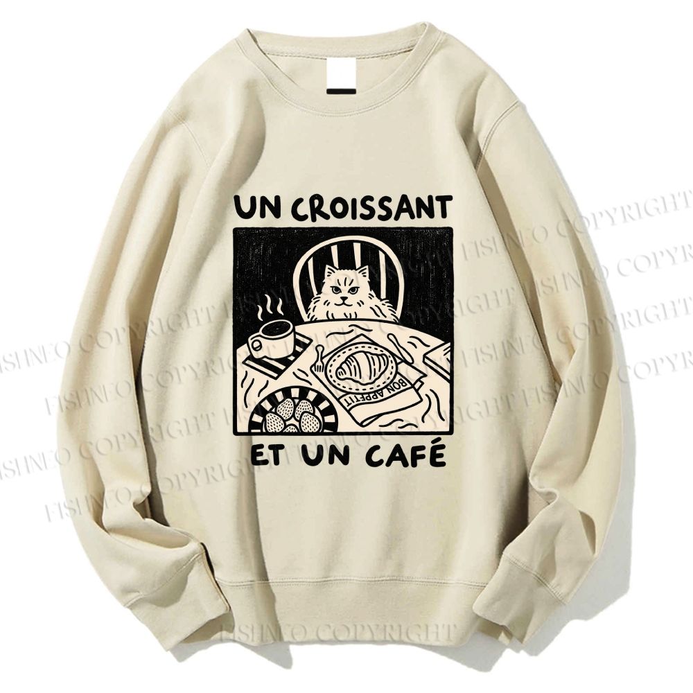 Unisex French Cafe Cat Printed Sweatshirt