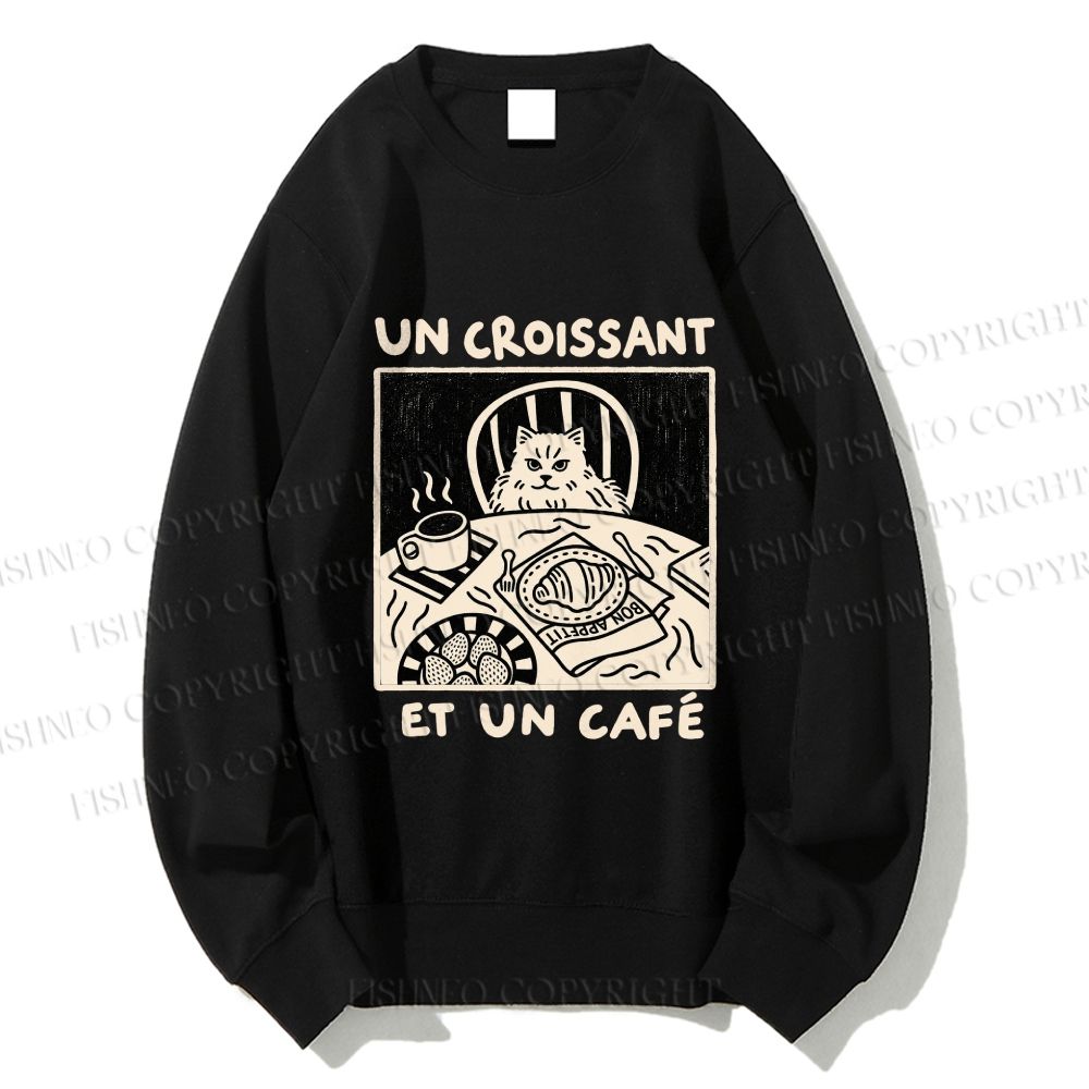 Unisex French Cafe Cat Printed Sweatshirt