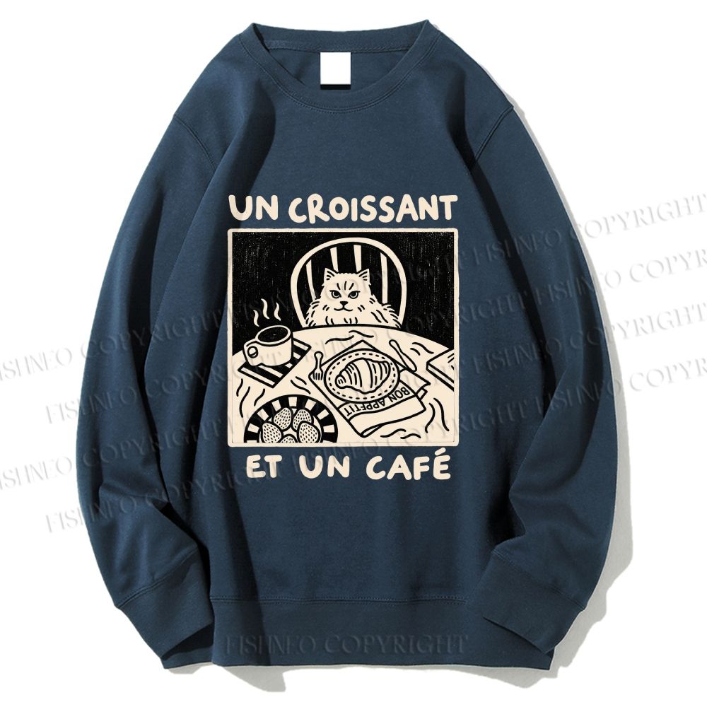 Unisex French Cafe Cat Printed Sweatshirt