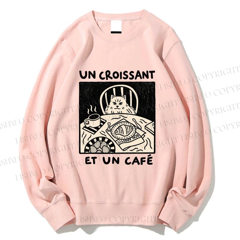 Unisex French Cafe Cat Printed Sweatshirt
