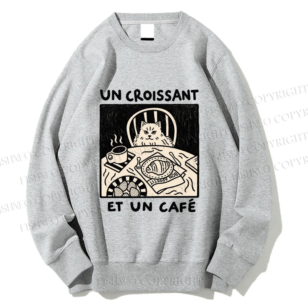 Unisex French Cafe Cat Printed Sweatshirt