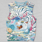 Unisex White Tiger in Water Printed Tank Top