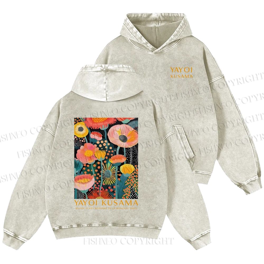 Unisex Yayoi Kusama Flowers Casual Shinigami Printed Double-sided Washed Hoodie