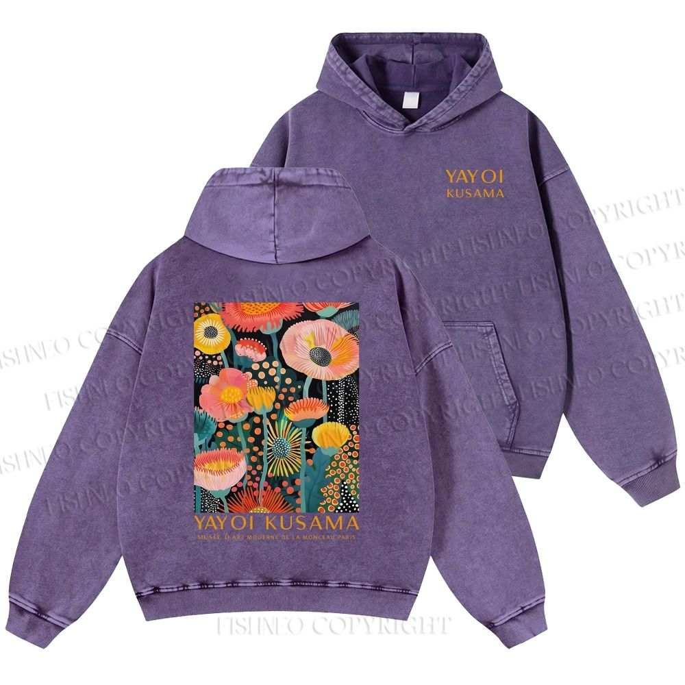 Unisex Yayoi Kusama Flowers Casual Shinigami Printed Double-sided Washed Hoodie