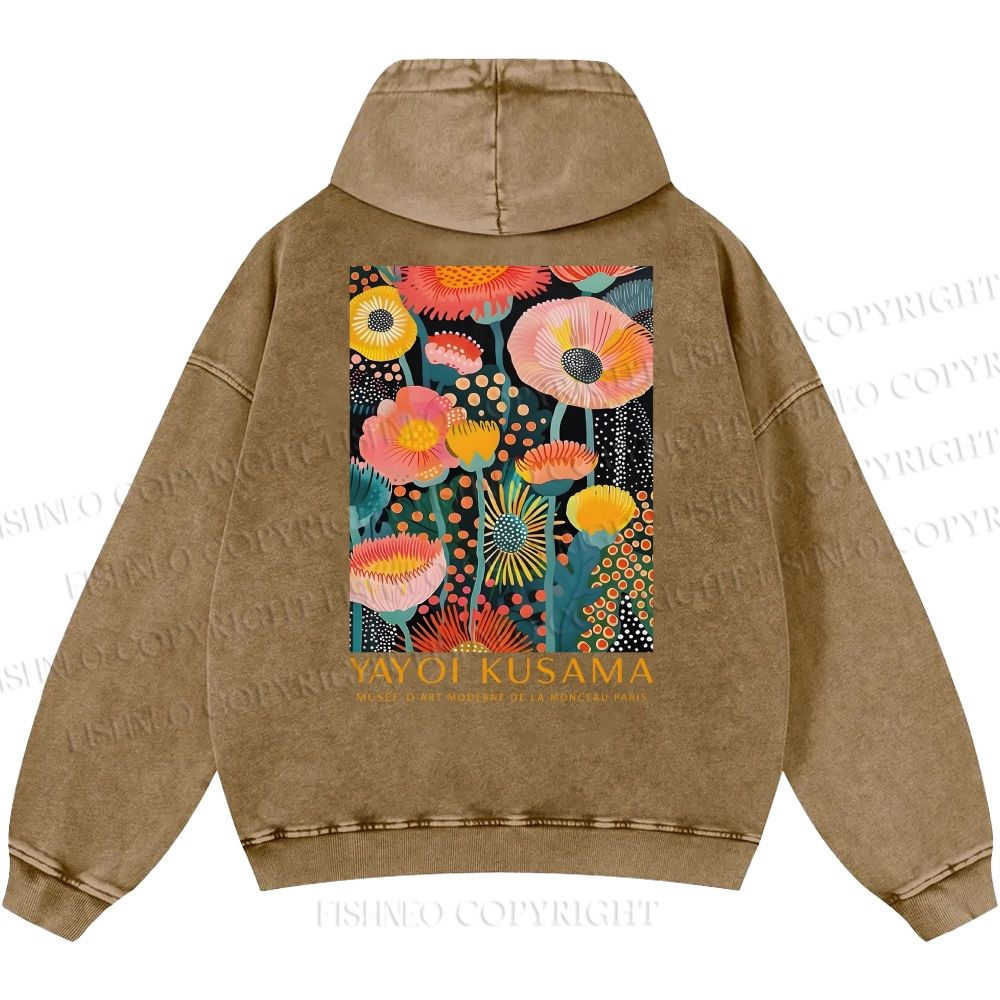 Unisex Yayoi Kusama Flowers Casual Shinigami Printed Double-sided Washed Hoodie