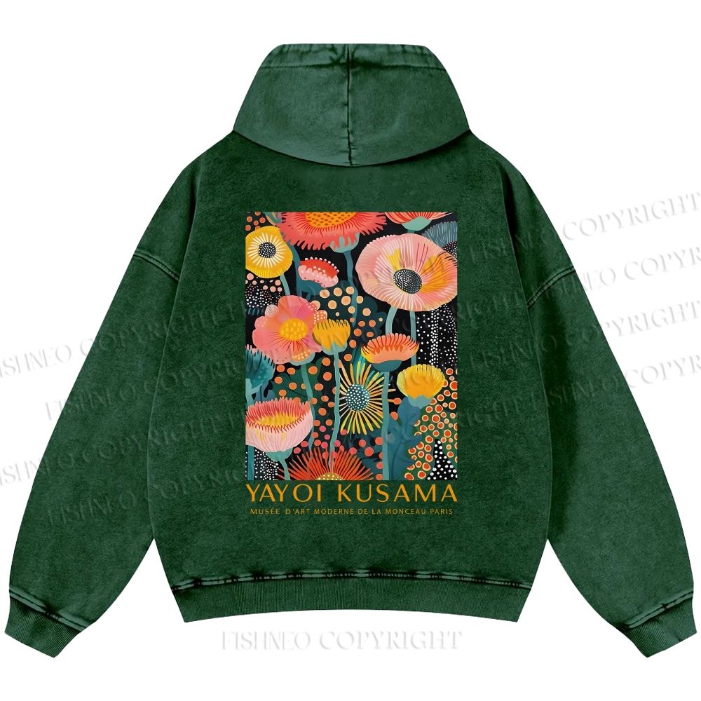 Unisex Yayoi Kusama Flowers Casual Shinigami Printed Double-sided Washed Hoodie
