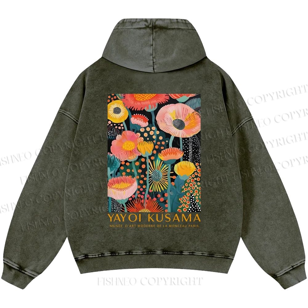 Unisex Yayoi Kusama Flowers Casual Shinigami Printed Double-sided Washed Hoodie