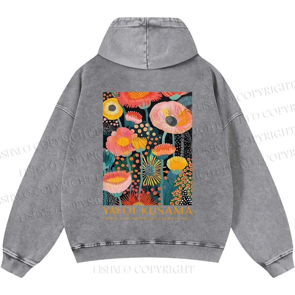 Unisex Yayoi Kusama Flowers Casual Shinigami Printed Double-sided Washed Hoodie