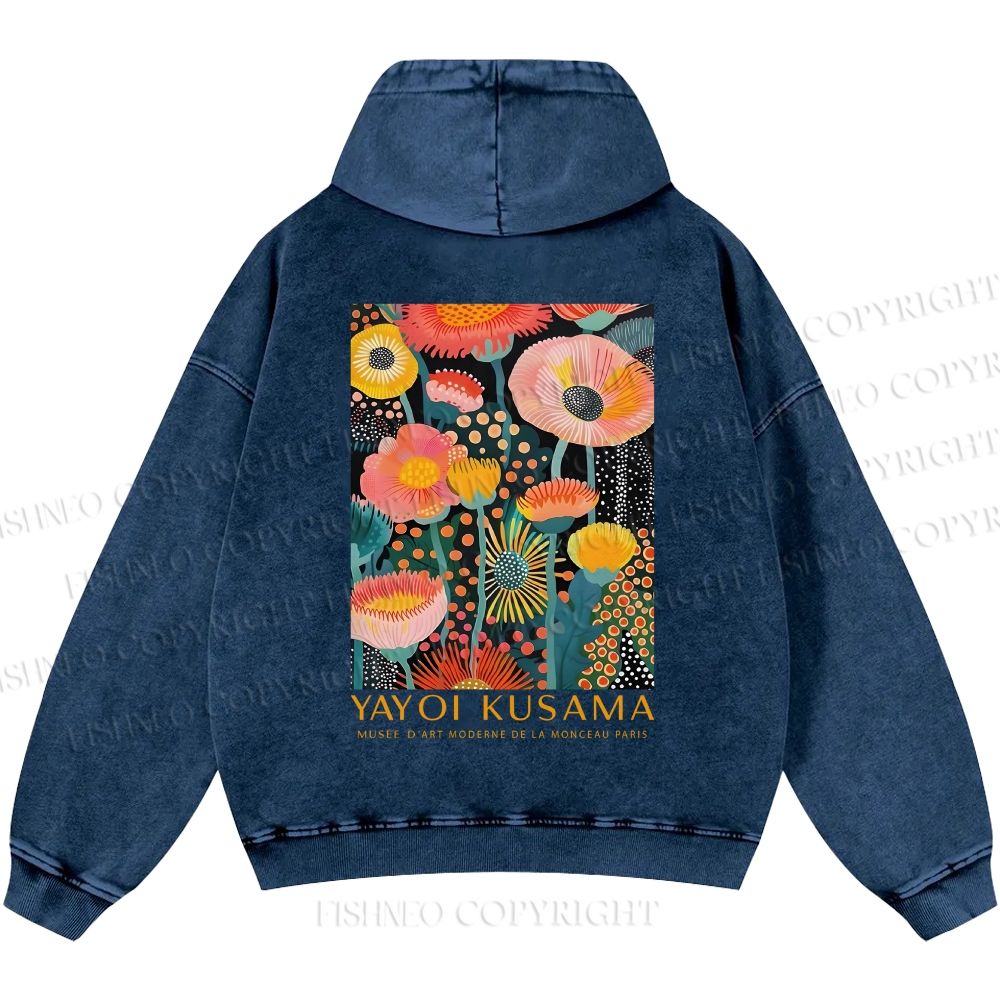Unisex Yayoi Kusama Flowers Casual Shinigami Printed Double-sided Washed Hoodie