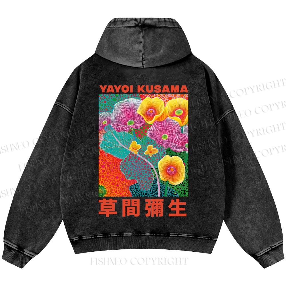 Unisex Yayoi Kusama Flowers Casual Shinigami Printed Double-sided Washed Hoodie